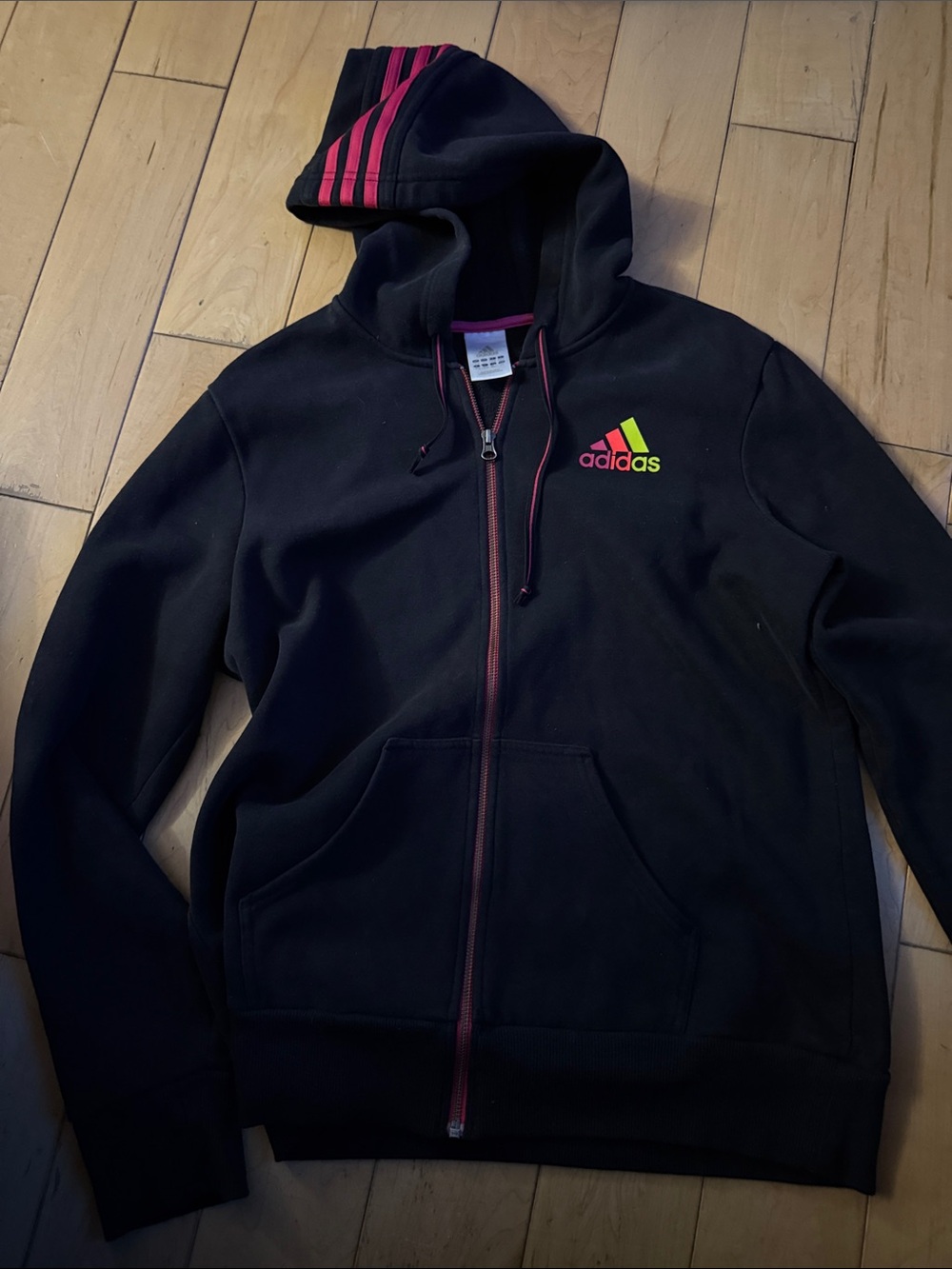 adidas Black womens  Zip-Up Hoodie with Pink and Neon Logo